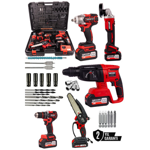 Kimmer Plus 21v Akülü 5'li Set Kırıcı Delici Hilti Taşlama Somun Sıkma Vidalama Budama Kırmızı Renk Kimmer Plus 21v Akülü 5'li Set Kırıcı Delici Hilti Taşlama Somun Sıkma Vidalama Budama Kırmızı Renk
