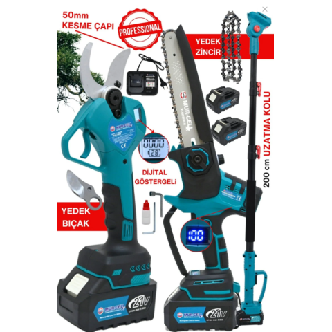 Dijital Göstergeli 3 LÜ SET 50mm Budama Makası + Kömürsüz Testere + Teleskobik Dijital Göstergeli 3 LÜ SET 50mm Budama Makası + Kömürsüz Testere + Teleskobik