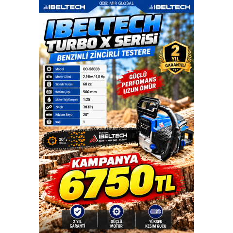 Algaride Ibeltech Turbo X-Series Benzinli Zincirli Testere 2.4 Kw - 60CC Motor, 50CM PALA