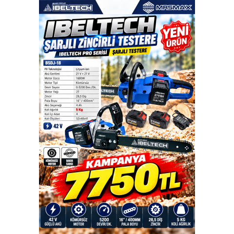 İbeltech Çift Akülü Şarjlı 15 Pilli Zincirli Ağaç Odun Kesme Makinesi Testeresi Akülü İbeltech Çift Akülü Şarjlı 15 Pilli Zincirli Ağaç Odun Kesme Makinesi Testeresi Akülü