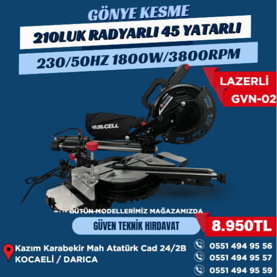 210 LUK RAYDARLI KIZAKLI LAZERLİ GÖNYE KESME