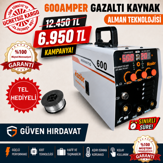 KZABR MIG-TIG MMA600 Yeni Nesil Gazsız Gaz Altı Kaynak Makinesi 3 FONKSİYONLU